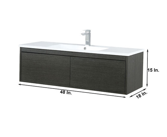 Lexora Sant 48" Iron Charcoal Bathroom Vanity, Acrylic Composite Top with Integrated Sink, Labaro Brushed Nickel Faucet Set, and 43" Frameless Mirror - Lexora - Ambient Home