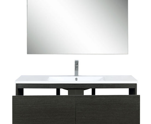 Lexora Sant 48" Iron Charcoal Bathroom Vanity, Acrylic Composite Top with Integrated Sink, Labaro Brushed Nickel Faucet Set, and 43" Frameless Mirror - Lexora - Ambient Home