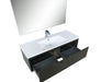 Lexora Sant 48" Iron Charcoal Bathroom Vanity, Acrylic Composite Top with Integrated Sink, Labaro Brushed Nickel Faucet Set, and 43" Frameless Mirror - Lexora - Ambient Home