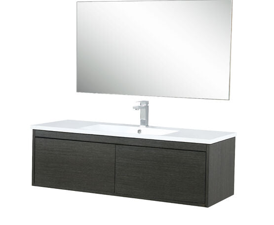 Lexora Sant 48" Iron Charcoal Bathroom Vanity, Acrylic Composite Top with Integrated Sink, Monte Chrome Faucet Set, and 43" Frameless Mirror - Lexora - Ambient Home