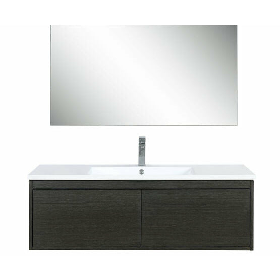 Lexora Sant 48" Iron Charcoal Bathroom Vanity, Acrylic Composite Top with Integrated Sink, Labaro Rose Gold Faucet Set, and 43" Frameless Mirror - Lexora - Ambient Home