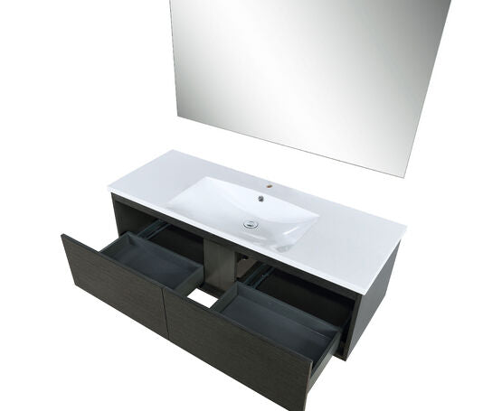 Lexora Sant 48" Iron Charcoal Bathroom Vanity, Acrylic Composite Top with Integrated Sink, and 43" Frameless Mirror - Lexora - Ambient Home