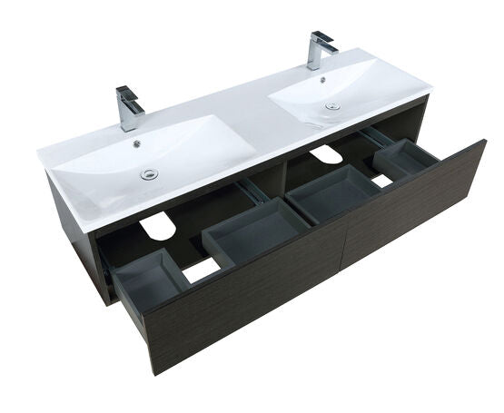 Lexora Sant 60" Iron Charcoal Double Bathroom Vanity, Acrylic Composite Top with Integrated Sinks, and Labaro Rose Gold Faucet Set - Lexora - Ambient Home