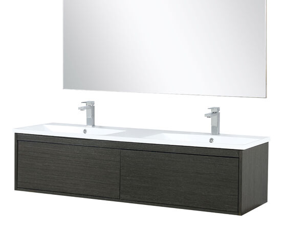 Lexora Sant 60" Iron Charcoal Double Bathroom Vanity, Acrylic Composite Top with Integrated Sinks, Labaro Brushed Nickel Faucet Set, and 55" Frameless Mirror - Lexora - Ambient Home