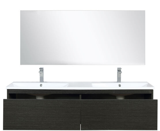 Lexora Sant 60" Iron Charcoal Double Bathroom Vanity, Acrylic Composite Top with Integrated Sinks, Labaro Brushed Nickel Faucet Set, and 55" Frameless Mirror - Lexora - Ambient Home