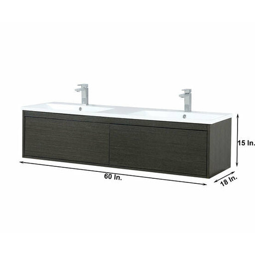 Lexora Sant 60" Iron Charcoal Double Bathroom Vanity, Acrylic Composite Top with Integrated Sinks, Monte Chrome Faucet Set, and 55" Frameless Mirror - Lexora - Ambient Home
