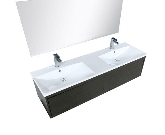 Lexora Sant 60" Iron Charcoal Double Bathroom Vanity, Acrylic Composite Top with Integrated Sinks, Monte Chrome Faucet Set, and 55" Frameless Mirror - Lexora - Ambient Home