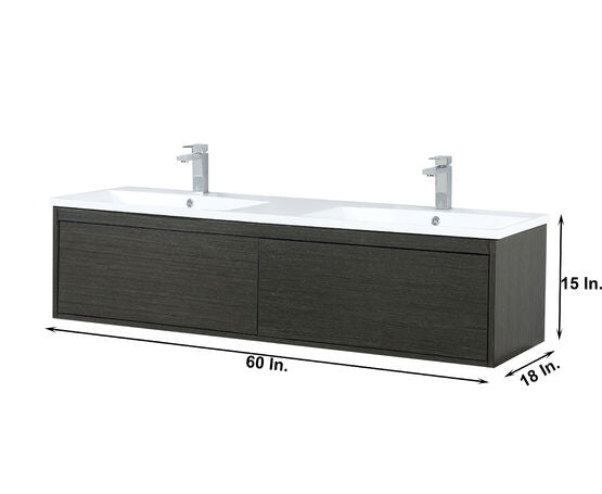 Lexora Sant 60" Iron Charcoal Double Bathroom Vanity, Reinforced Acrylic Composite Countertop,Acrylic Composite Sinks, Labaro Rose Gold Faucet Set, and 55" Frameless Mirror - Lexora - Ambient Home