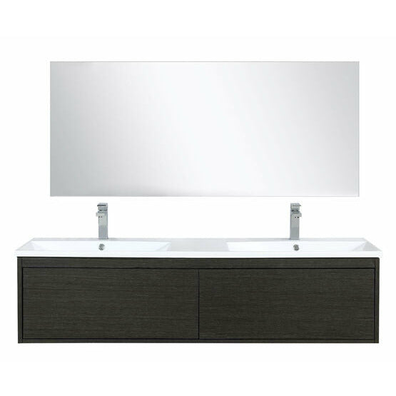 Lexora Sant 60" Iron Charcoal Double Bathroom Vanity, Reinforced Acrylic Composite Countertop,Acrylic Composite Sinks, Labaro Rose Gold Faucet Set, and 55" Frameless Mirror - Lexora - Ambient Home
