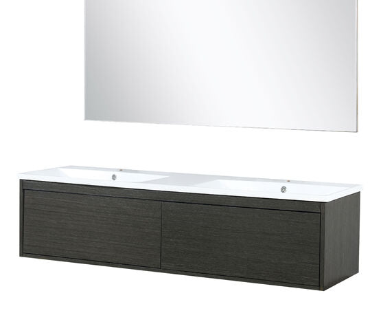 Lexora Sant 60" Iron Charcoal Double Bathroom Vanity, Acrylic Composite Top with Integrated Sinks, and 55" Frameless Mirror - Lexora - Ambient Home