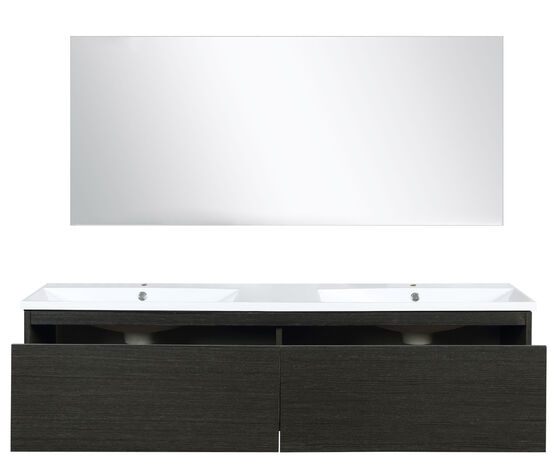 Lexora Sant 60" Iron Charcoal Double Bathroom Vanity, Acrylic Composite Top with Integrated Sinks, and 55" Frameless Mirror - Lexora - Ambient Home