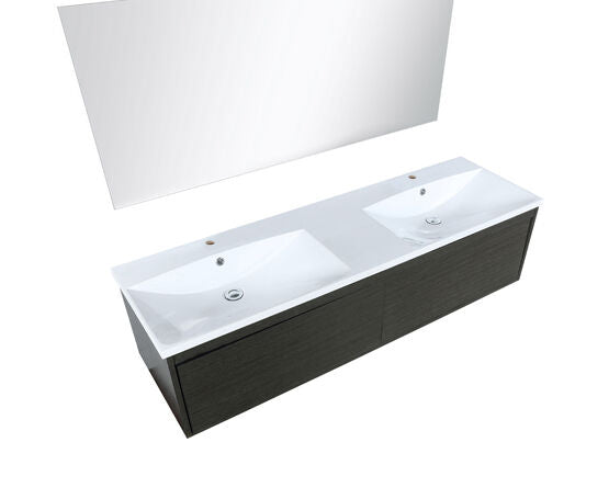 Lexora Sant 60" Iron Charcoal Double Bathroom Vanity, Acrylic Composite Top with Integrated Sinks, and 55" Frameless Mirror - Lexora - Ambient Home