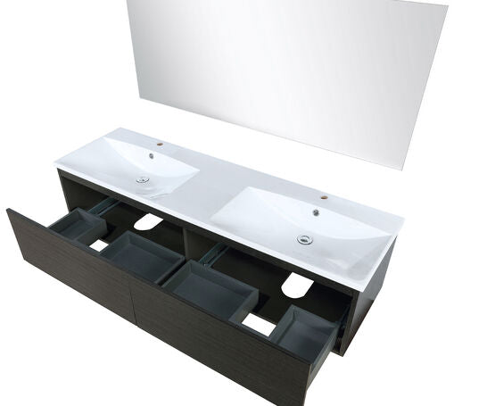 Lexora Sant 60" Iron Charcoal Double Bathroom Vanity, Acrylic Composite Top with Integrated Sinks, and 55" Frameless Mirror - Lexora - Ambient Home