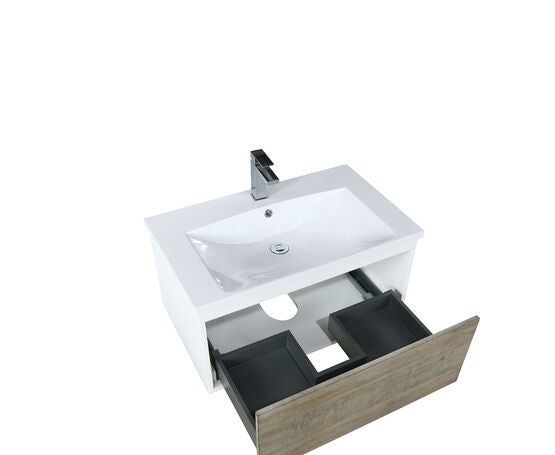 Lexora Scopi 30" Rustic Acacia Bathroom Vanity, Acrylic Composite Top with Integrated Sink, and Labaro Brushed Nickel Faucet Set - Lexora - Ambient Home