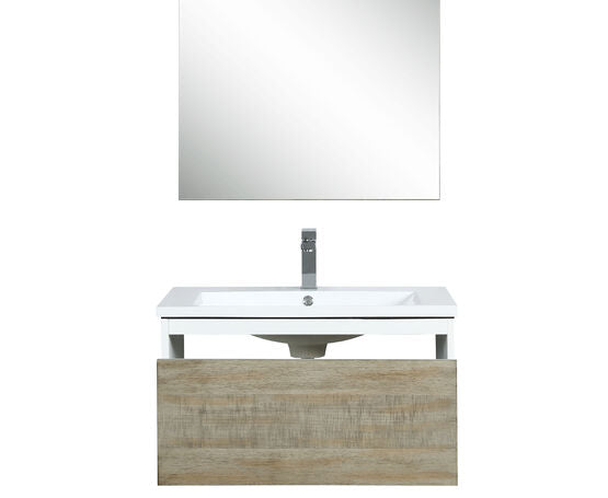 Lexora Scopi 30" Rustic Acacia Bathroom Vanity, Acrylic Composite Top with Integrated Sink, Labaro Brushed Nickel Faucet Set, and 28" Frameless Mirror - Lexora - Ambient Home