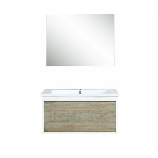 Lexora Scopi 30" Rustic Acacia Bathroom Vanity, Acrylic Composite Top with Integrated Sink, and 28" Frameless Mirror - Lexora - Ambient Home