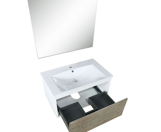 Lexora Scopi 30" Rustic Acacia Bathroom Vanity, Acrylic Composite Top with Integrated Sink, and 28" Frameless Mirror - Lexora - Ambient Home
