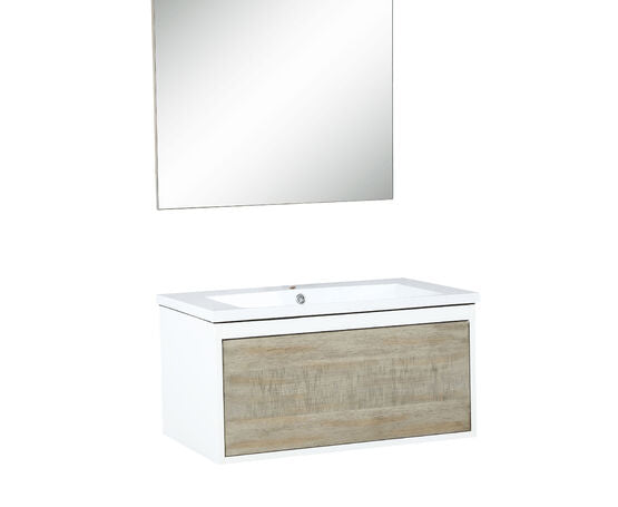 Lexora Scopi 30" Rustic Acacia Bathroom Vanity, Acrylic Composite Top with Integrated Sink, and 28" Frameless Mirror - Lexora - Ambient Home