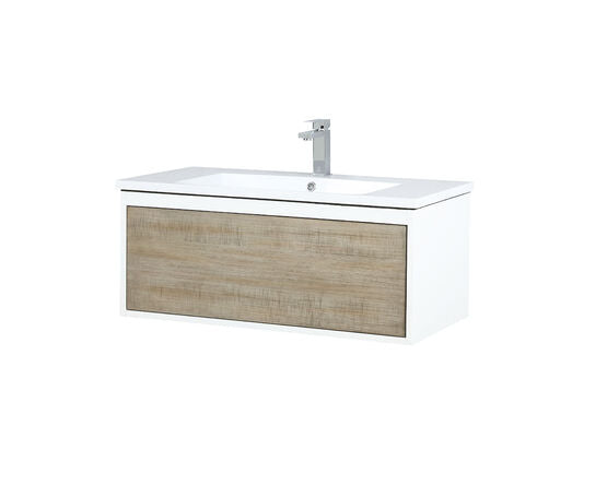 Lexora Scopi 36" Rustic Acacia Bathroom Vanity, Acrylic Composite Top with Integrated Sink, and Labaro Brushed Nickel Faucet Set - Lexora - Ambient Home