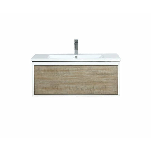 Lexora Scopi 36" Rustic Acacia Bathroom Vanity, Acrylic Composite Top with Integrated Sink, and Labaro Brushed Nickel Faucet Set - Lexora - Ambient Home