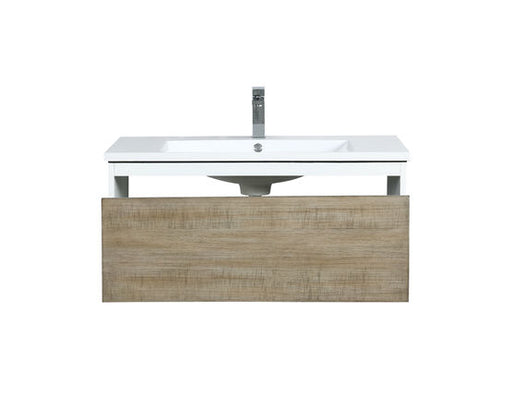 Lexora Scopi 36" Rustic Acacia Bathroom Vanity, Acrylic Composite Top with Integrated Sink, and Labaro Brushed Nickel Faucet Set - Lexora - Ambient Home