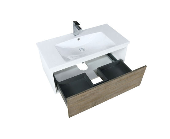 Lexora Scopi 36" Rustic Acacia Bathroom Vanity, Acrylic Composite Top with Integrated Sink, and Labaro Brushed Nickel Faucet Set - Lexora - Ambient Home