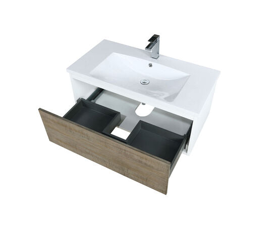 Lexora Scopi 36" Rustic Acacia Bathroom Vanity, Acrylic Composite Top with Integrated Sink, and Labaro Brushed Nickel Faucet Set - Lexora - Ambient Home