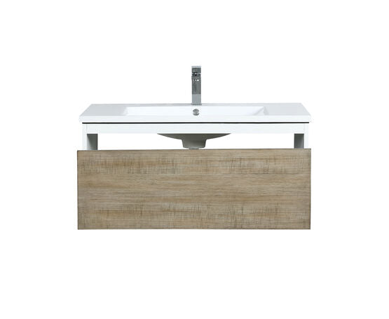 Lexora Scopi 36" Rustic Acacia Bathroom Vanity, Acrylic Composite Top with Integrated Sink, and Balzani Gun Metal Faucet Set - Lexora - Ambient Home