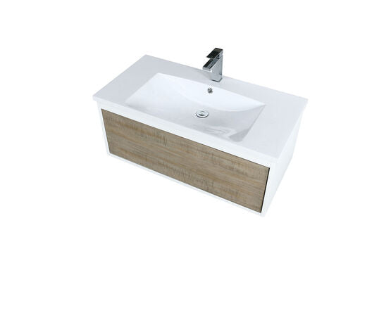 Lexora Scopi 36" Rustic Acacia Bathroom Vanity, Acrylic Composite Top with Integrated Sink, and Balzani Gun Metal Faucet Set - Lexora - Ambient Home