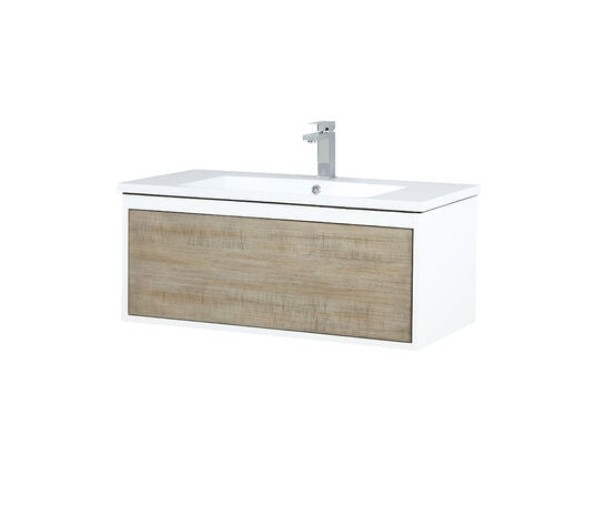 Lexora Scopi 36" Rustic Acacia Bathroom Vanity, Acrylic Composite Top with Integrated Sink, and Labaro Rose Gold Faucet Set - Lexora - Ambient Home