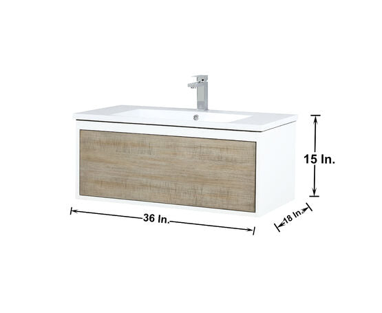 Lexora Scopi 36" Rustic Acacia Bathroom Vanity, Acrylic Composite Top with Integrated Sink, Labaro Brushed Nickel Faucet Set, and 28" Frameless Mirror - Lexora - Ambient Home