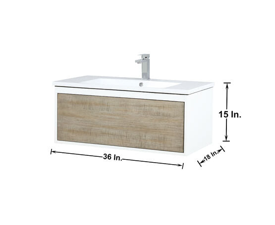 Lexora Scopi 36" Rustic Acacia Bathroom Vanity, Acrylic Composite Top with Integrated Sink, Monte Chrome Faucet Set, and 28" Frameless Mirror - Lexora - Ambient Home