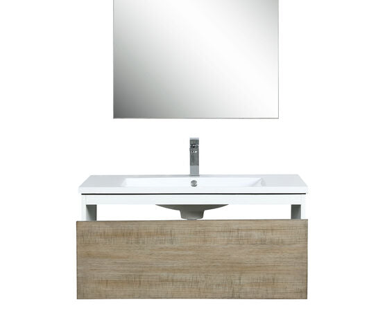 Lexora Scopi 36" Rustic Acacia Bathroom Vanity, Acrylic Composite Top with Integrated Sink, Monte Chrome Faucet Set, and 28" Frameless Mirror - Lexora - Ambient Home