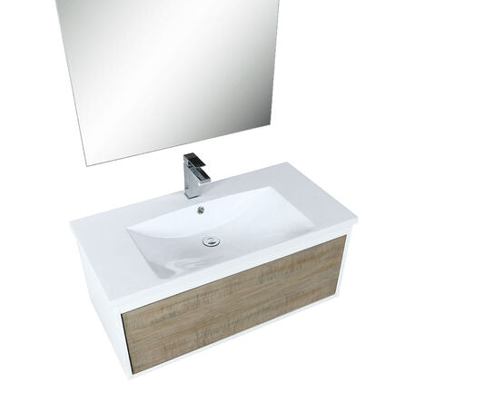 Lexora Scopi 36" Rustic Acacia Bathroom Vanity, Acrylic Composite Top with Integrated Sink, Monte Chrome Faucet Set, and 28" Frameless Mirror - Lexora - Ambient Home