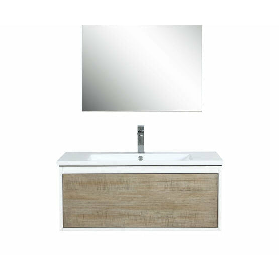 Lexora Scopi 36" Rustic Acacia Bathroom Vanity, Acrylic Composite Top with Integrated Sink, Balzani Gun Metal Faucet Set, and 28" Frameless Mirror - Lexora - Ambient Home