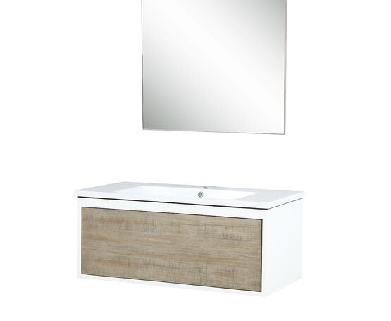Lexora Scopi 36" Rustic Acacia Bathroom Vanity, Acrylic Composite Top with Integrated Sink, and 28" Frameless Mirror - Lexora - Ambient Home