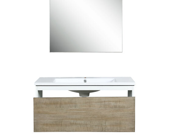 Lexora Scopi 36" Rustic Acacia Bathroom Vanity, Acrylic Composite Top with Integrated Sink, and 28" Frameless Mirror - Lexora - Ambient Home