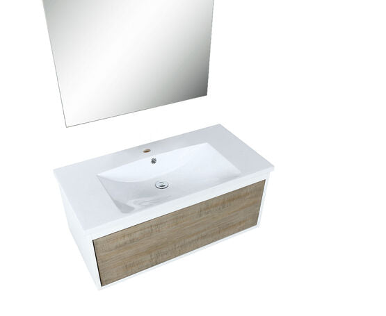 Lexora Scopi 36" Rustic Acacia Bathroom Vanity, Acrylic Composite Top with Integrated Sink, and 28" Frameless Mirror - Lexora - Ambient Home