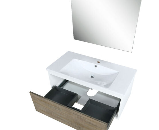 Lexora Scopi 36" Rustic Acacia Bathroom Vanity, Acrylic Composite Top with Integrated Sink, and 28" Frameless Mirror - Lexora - Ambient Home