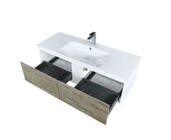 Lexora Scopi 48" Rustic Acacia Bathroom Vanity, Acrylic Composite Top with Integrated Sink, and Balzani Gun Metal Faucet Set - Lexora - Ambient Home