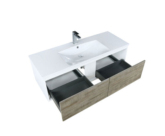 Lexora Scopi 48" Rustic Acacia Bathroom Vanity, Acrylic Composite Top with Integrated Sink, and Labaro Rose Gold Faucet Set - Lexora - Ambient Home