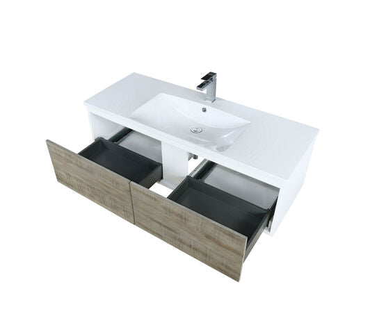 Lexora Scopi 48" Rustic Acacia Bathroom Vanity, Acrylic Composite Top with Integrated Sink, and Labaro Rose Gold Faucet Set - Lexora - Ambient Home