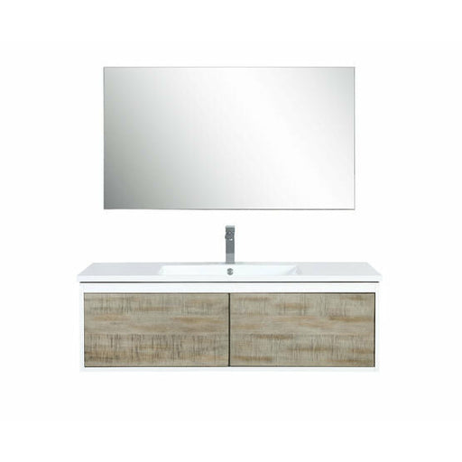 Lexora Scopi 48" Rustic Acacia Bathroom Vanity, Acrylic Composite Top with Integrated Sink, Labaro Brushed Nickel Faucet Set, and 43" Frameless Mirror - Lexora - Ambient Home