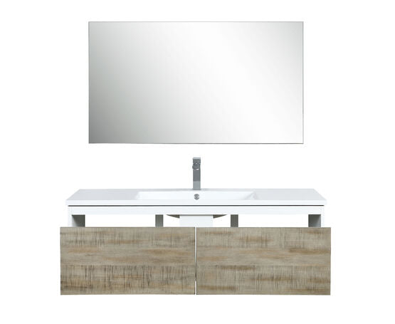 Lexora Scopi 48" Rustic Acacia Bathroom Vanity, Acrylic Composite Top with Integrated Sink, Labaro Brushed Nickel Faucet Set, and 43" Frameless Mirror - Lexora - Ambient Home