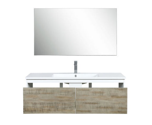 Lexora Scopi 48" Rustic Acacia Bathroom Vanity, Acrylic Composite Top with Integrated Sink, Balzani Gun Metal Faucet Set, and 43" Frameless Mirror - Lexora - Ambient Home