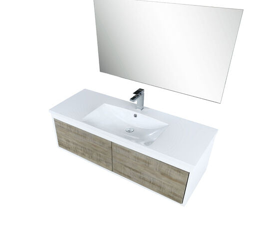 Lexora Scopi 48" Rustic Acacia Bathroom Vanity, Acrylic Composite Top with Integrated Sink, Balzani Gun Metal Faucet Set, and 43" Frameless Mirror - Lexora - Ambient Home