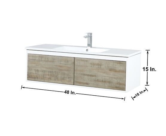 Lexora Scopi 48" Rustic Acacia Bathroom Vanity, Acrylic Composite Top with Integrated Sink, Labaro Rose Gold Faucet Set, and 43" Frameless Mirror - Lexora - Ambient Home