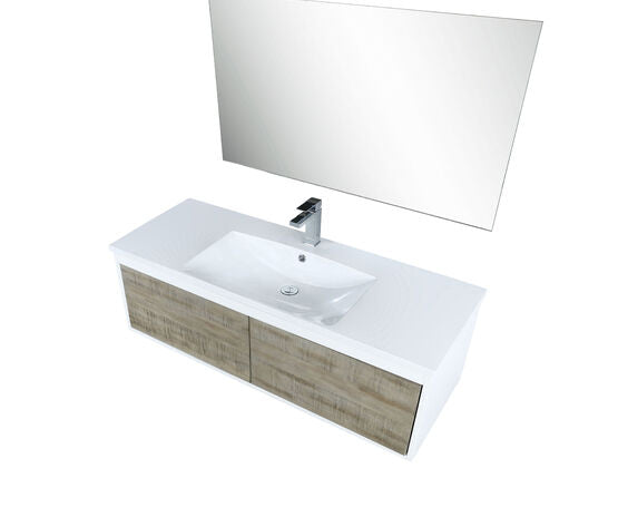 Lexora Scopi 48" Rustic Acacia Bathroom Vanity, Acrylic Composite Top with Integrated Sink, Labaro Rose Gold Faucet Set, and 43" Frameless Mirror - Lexora - Ambient Home