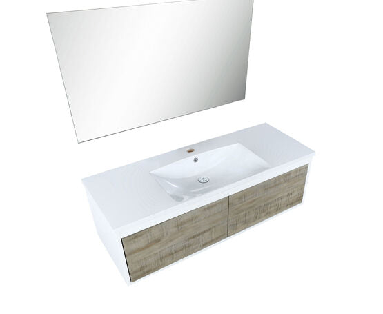 Lexora Scopi 48" Rustic Acacia Bathroom Vanity, Acrylic Composite Top with Integrated Sink, and 43" Frameless Mirror - Lexora - Ambient Home