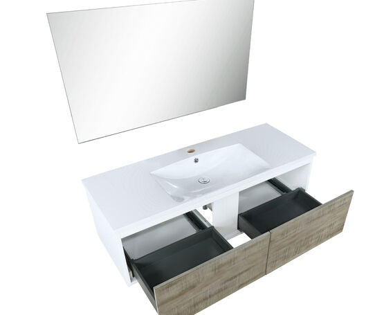 Lexora Scopi 48" Rustic Acacia Bathroom Vanity, Acrylic Composite Top with Integrated Sink, and 43" Frameless Mirror - Lexora - Ambient Home